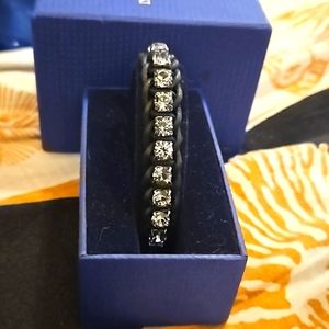 Swarovski black leather and Smokey grey crystal bracelet. Studio: Bracelet Bdia